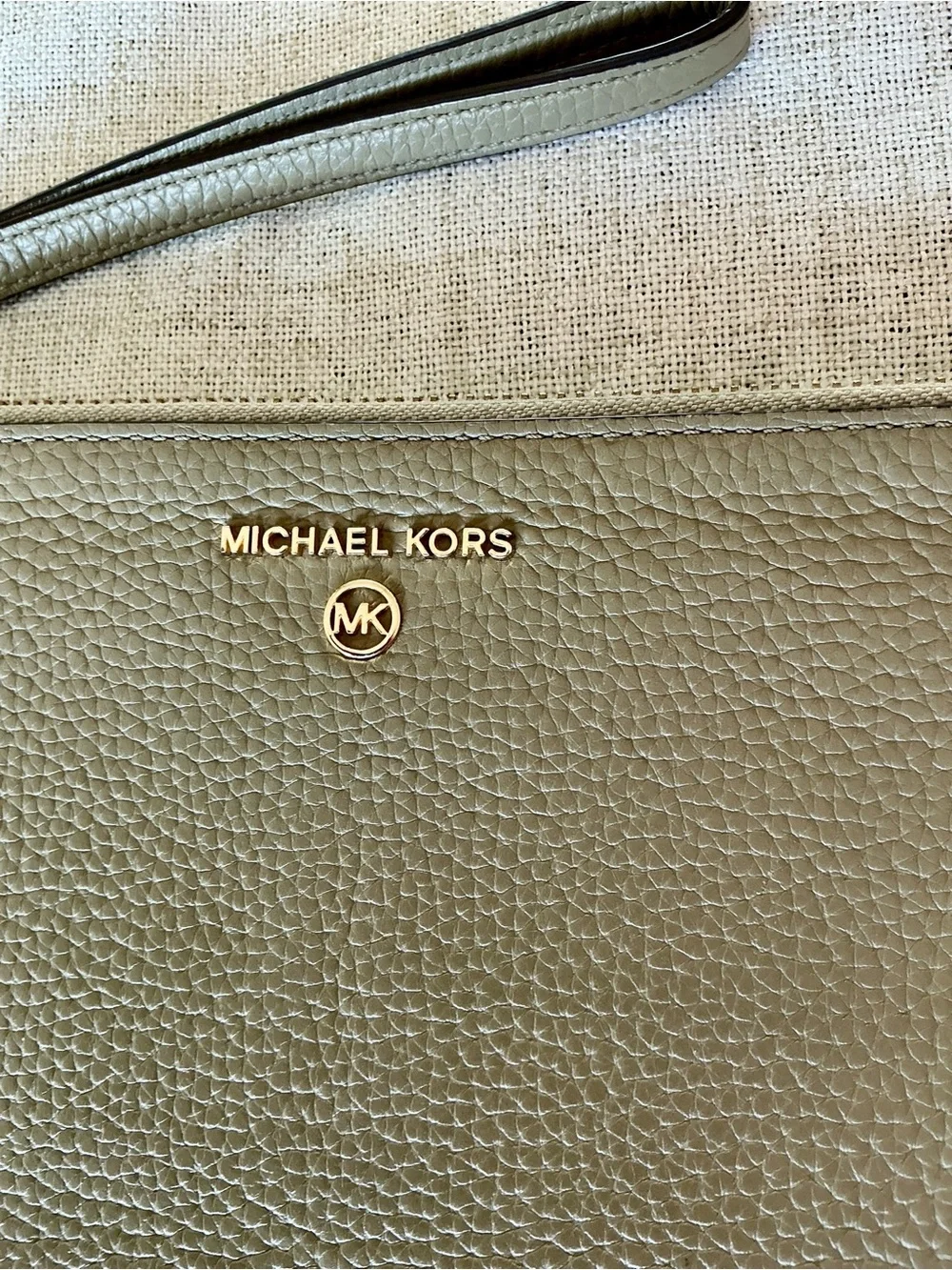 Michael Kors Olive Large Pebbled Leather Wristlet Clutch Gold Tone NWOT